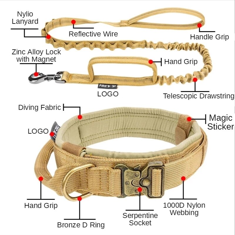 Adjustable Durable Tactical Dog Collar Leash Set