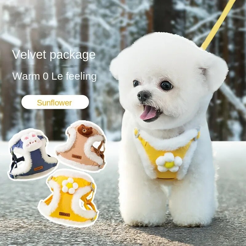 Thicken Fur Puppy Dog Harness and Leash Set
