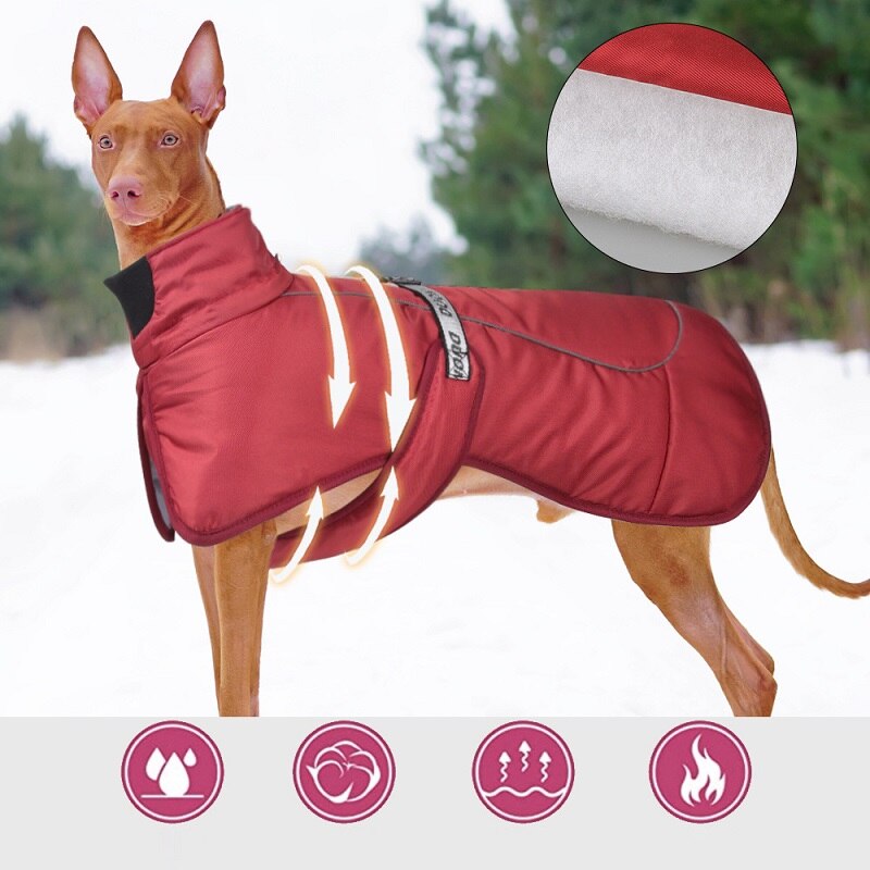 Warm Dog Coats Large Dog Waterproof Reflective Jacket Turtleneck With Adjustable Drawstring Buckle With D Ring