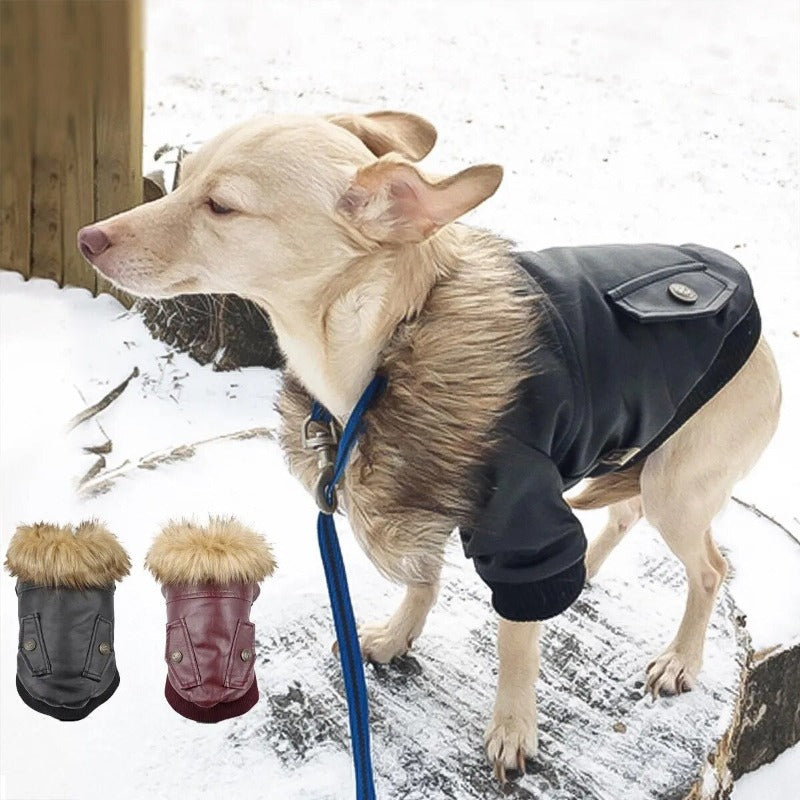 Dog Leather Jacket Coat Warm Thickening Winter Dog Clothes Jumpsuit Hoodie