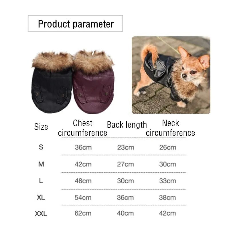 Dog Leather Jacket Coat Warm Thickening Winter Dog Clothes Jumpsuit Hoodie