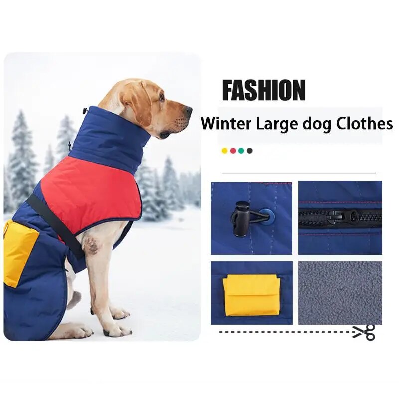 Winter Large Dog Clothes Thickened Warm Dog Jacket Waterproof Nylon Snow Suit