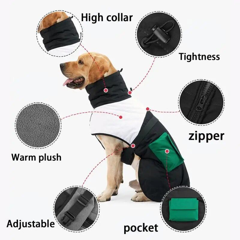 Winter Large Dog Clothes Thickened Warm Dog Jacket Waterproof Nylon Snow Suit