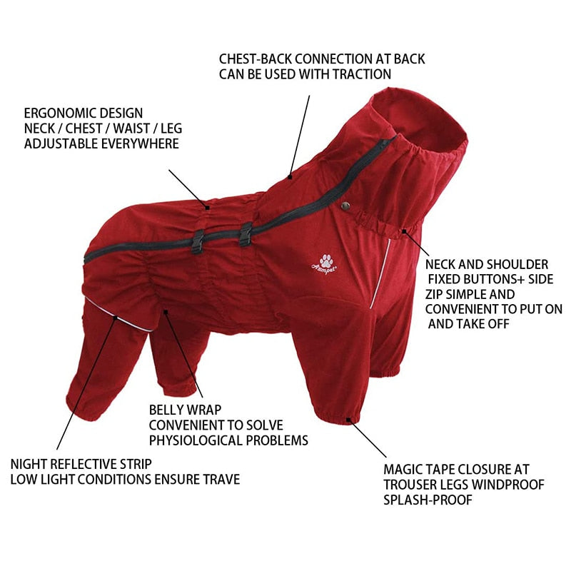 Waterproof Pet Dog Outdoor Jacket Clothes Winter Warm Coat Big Jumpsuit Reflective Raincoat For Small Medium Large Dogs
