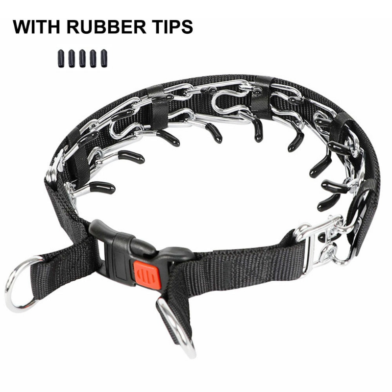 No Pull Nylon Cover Dog Prong Collar with Comfort Tip and Quick Release Buckle