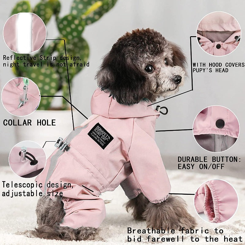 Four-Legged Reflective Dog Raincoat  Soft Impermeable Polyester