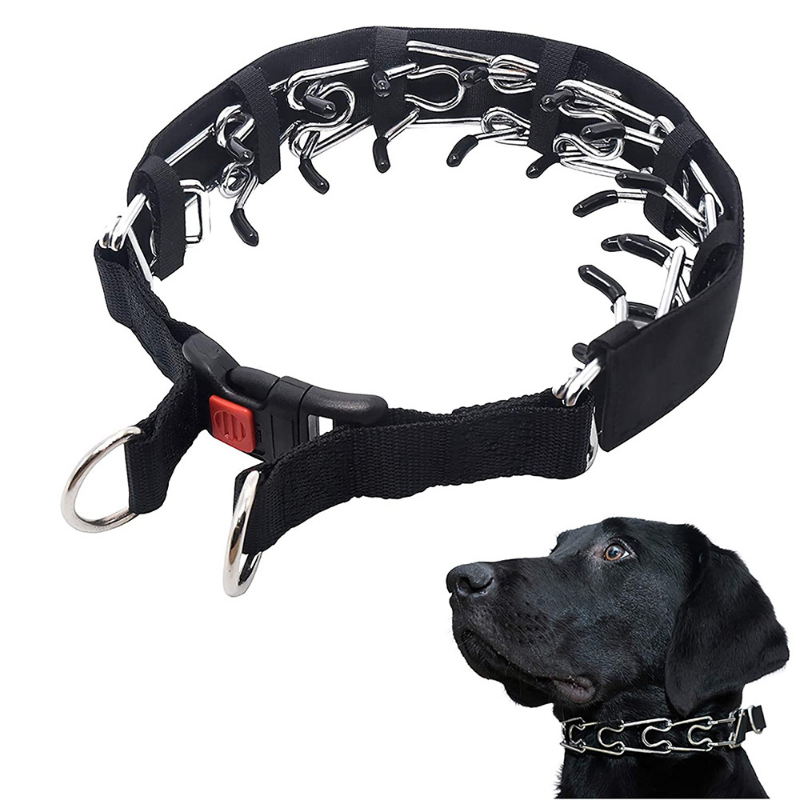 No Pull Nylon Cover Dog Prong Collar with Comfort Tip and Quick Release Buckle