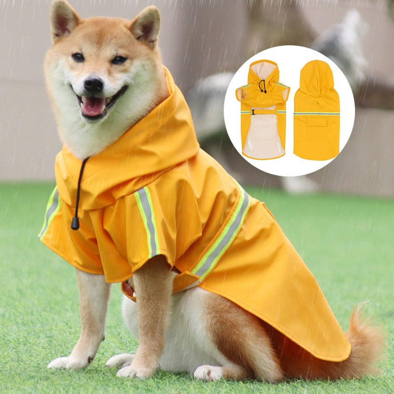 Pets Dog Raincoats Reflective Small Large Dogs Rain Coat Hood Waterproof Jacket Adjustable Lightweight Rain Poncho with Strip Reflective Fashion Outdoor Breathable Puppy Clothes