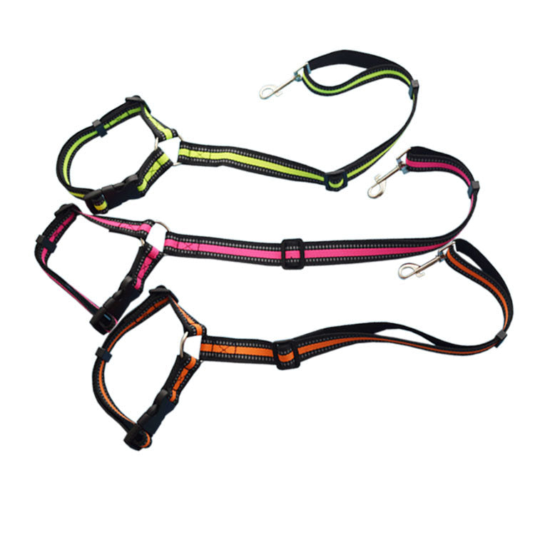 Solid Color Two-in-one Reflective Pet Car Seat Belt Adjustable Dogs Harness