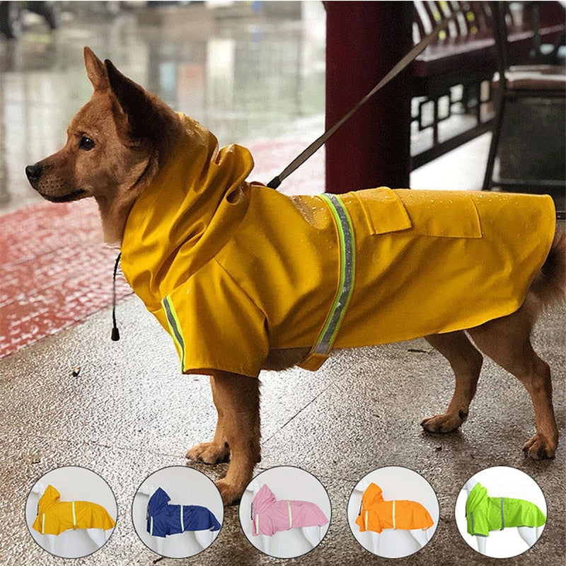 Pets Dog Raincoats Reflective Small Large Dogs Rain Coat Hood Waterproof Jacket Adjustable Lightweight Rain Poncho with Strip Reflective Fashion Outdoor Breathable Puppy Clothes