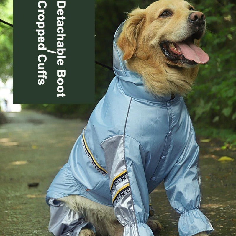 Big Dog Raincoat with Tail Jumpsuit Raincoat for Large Dogs with Reflective Strips Tow Hole Labrador Waterproof Jacket