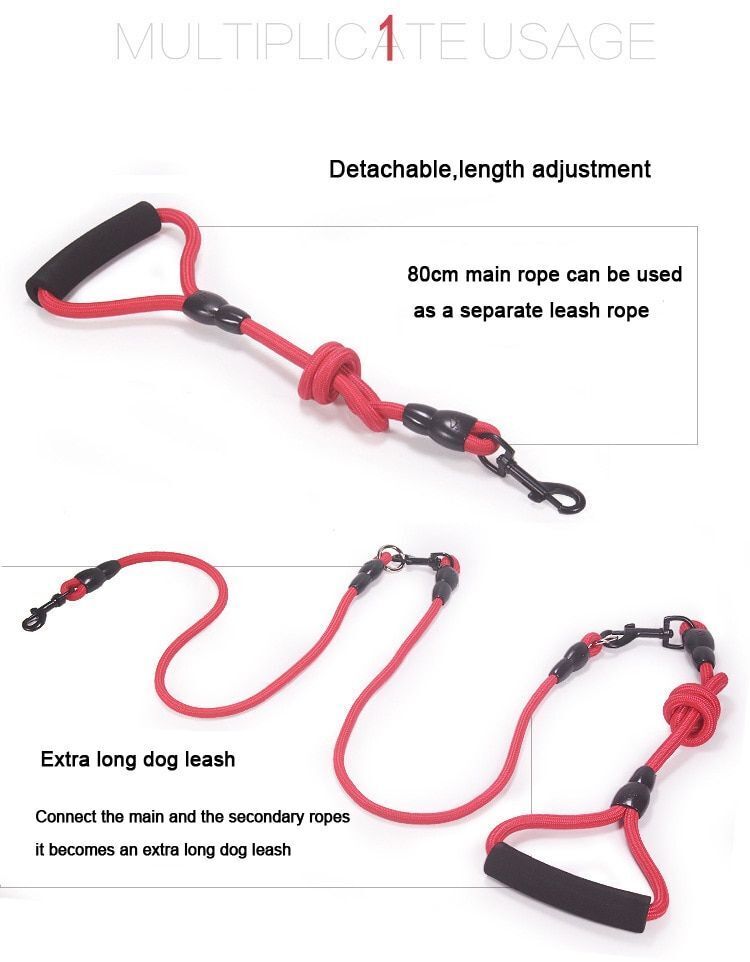 Pet Dog Leash Nylon Rope Double Dual Two Heads